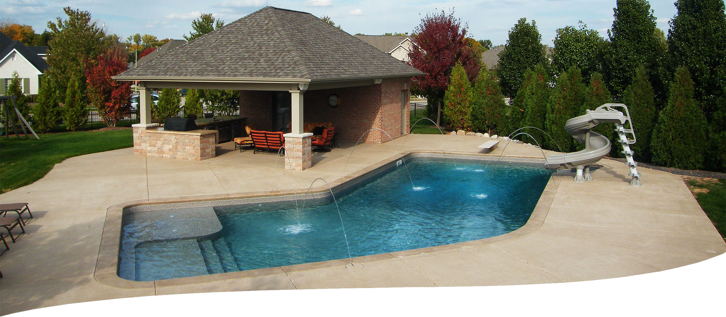 beautiful custom hardscaping, landscaping and pool